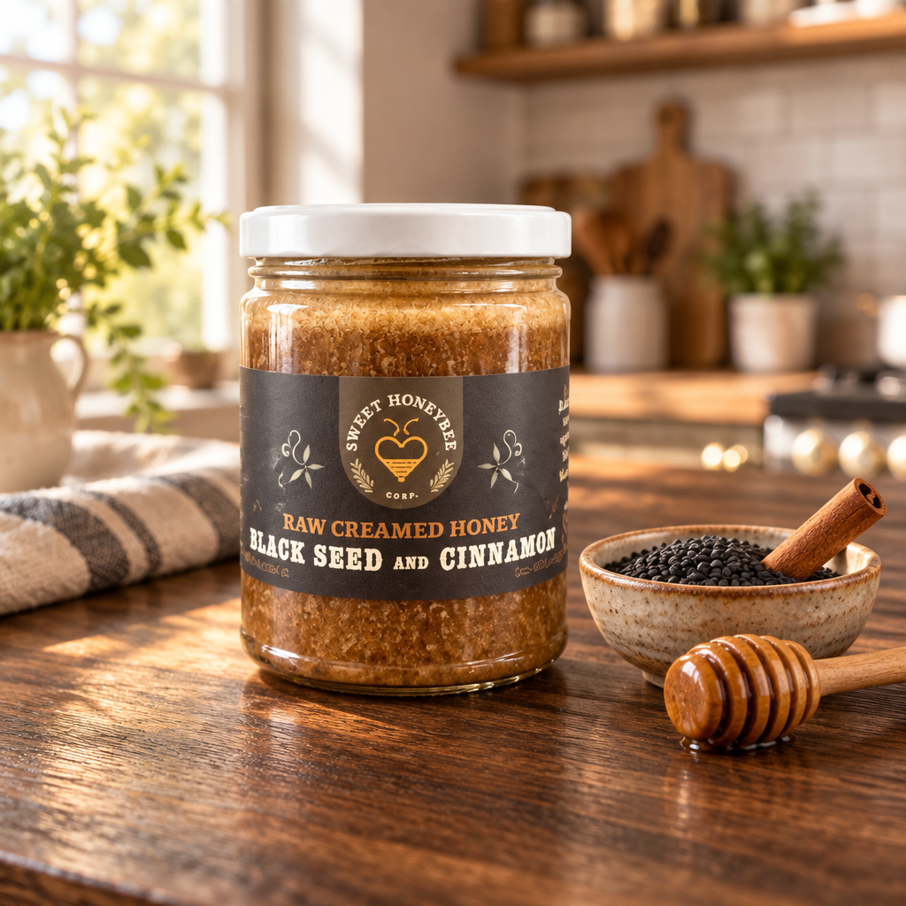 Raw Creamed Black Seed and Cinnamon Honey